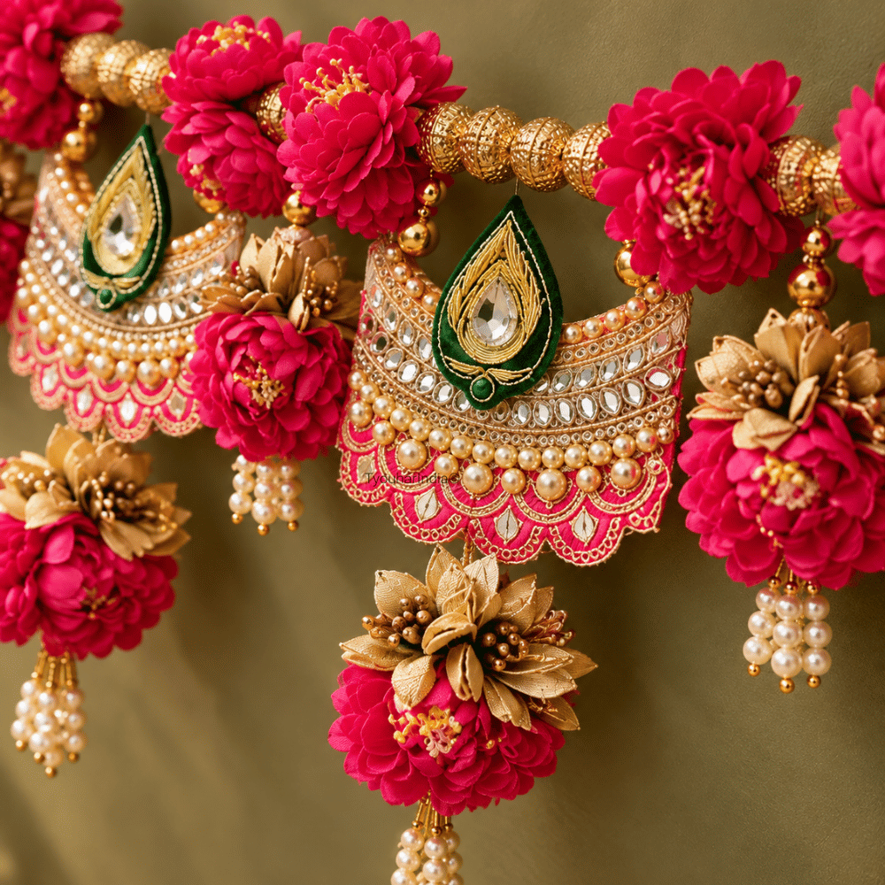 Fuchsia Floral Gota Patti Teardrop Toran Bandhanwar