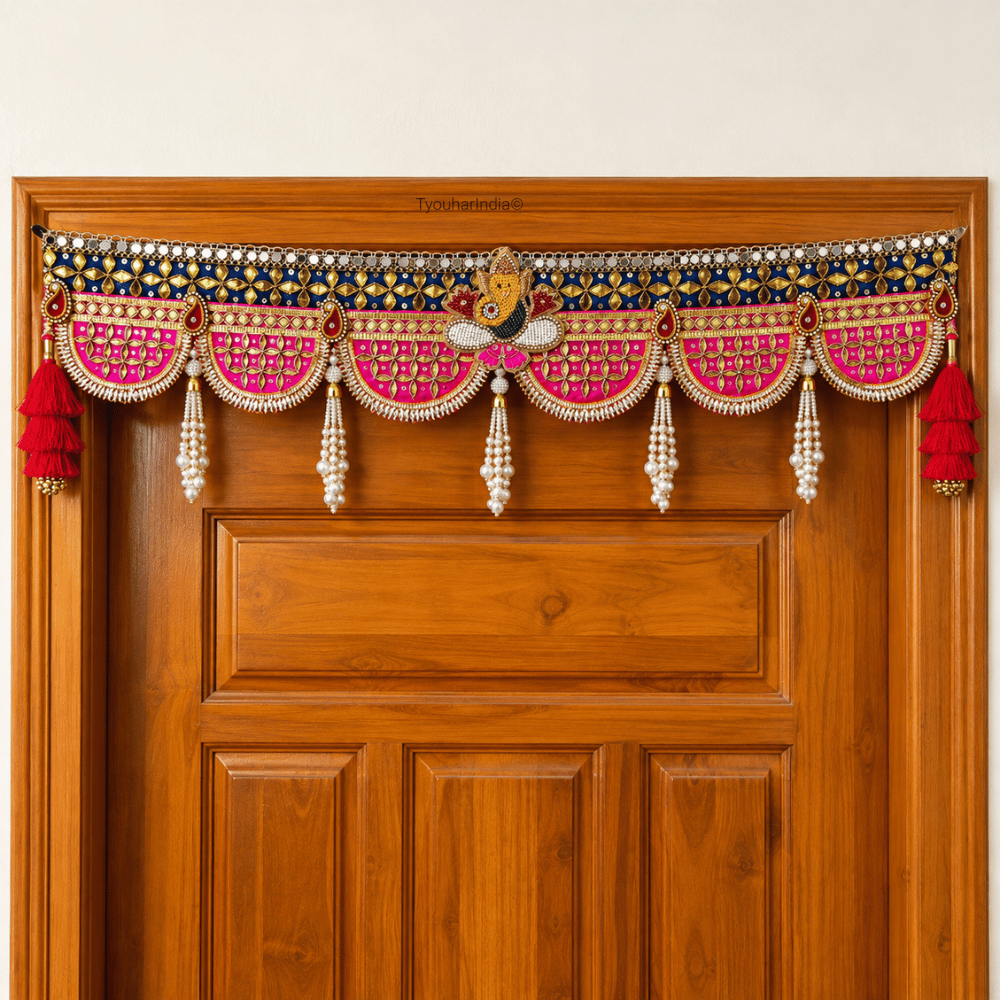 Rani Pink & Royal Blue Gota Patti with Ganesha Toran Bandhanwar
