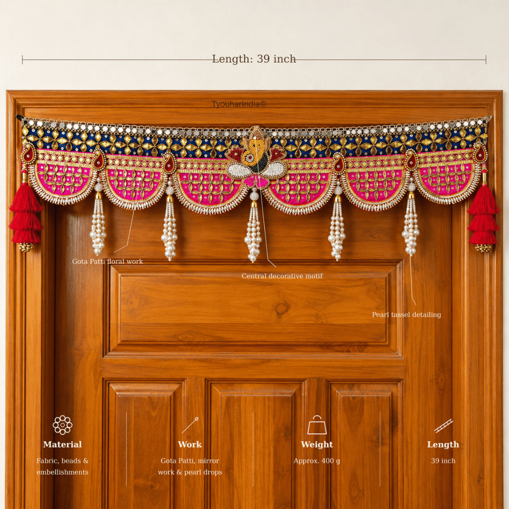 Rani Pink & Royal Blue Gota Patti with Ganesha Toran Bandhanwar