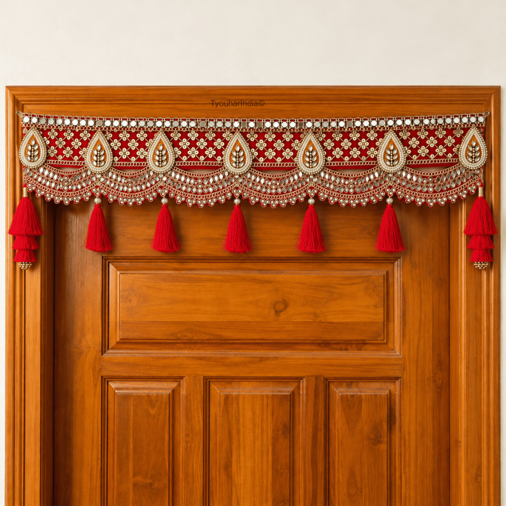 Royal Red Gota Patti Mirror Work & Tassel Toran Bandhanwar