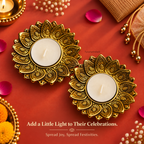 Rajkamal Antique Brass Finish Metal Lotus Diya Tea Light Candle Holder