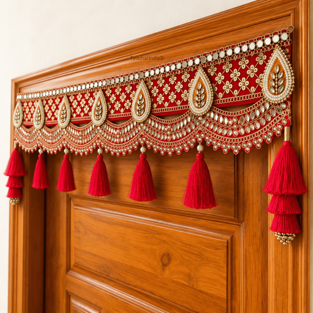 Royal Red Gota Patti Mirror Work & Tassel Toran Bandhanwar
