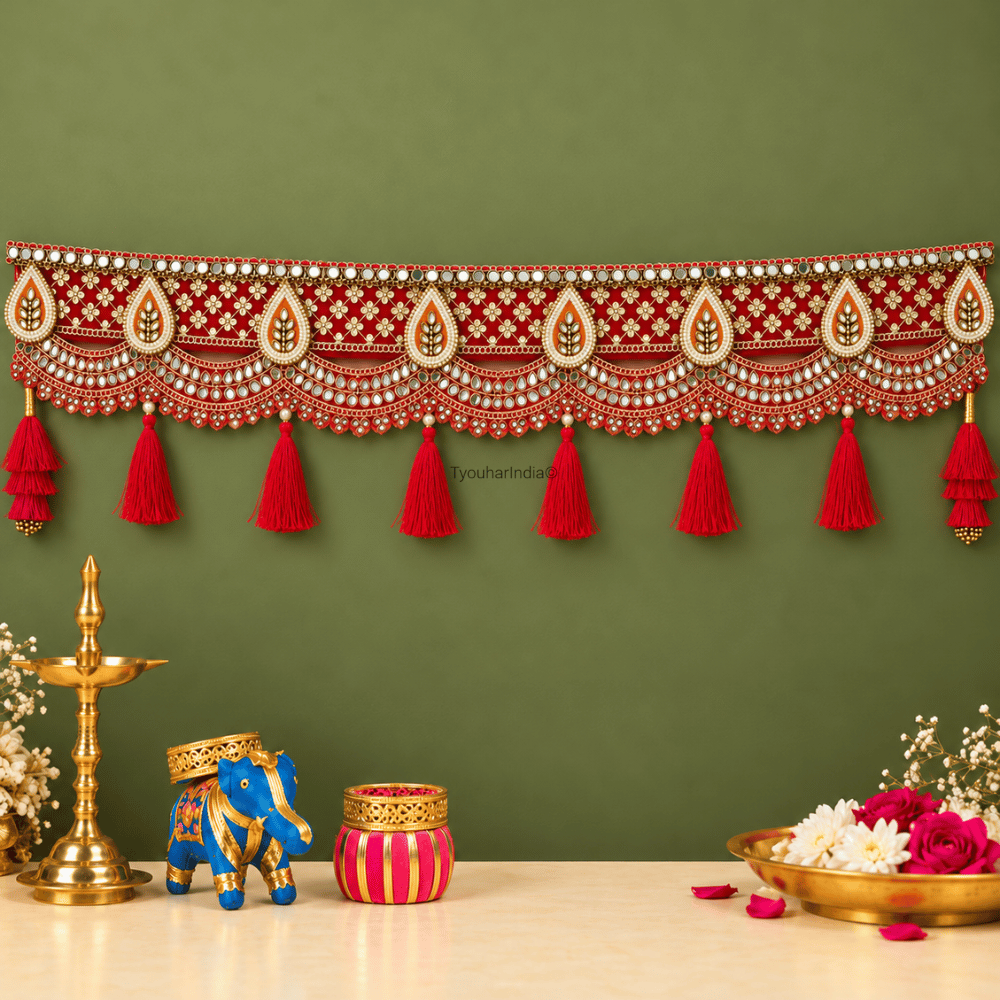 Royal Red Gota Patti Mirror Work & Tassel Toran Bandhanwar
