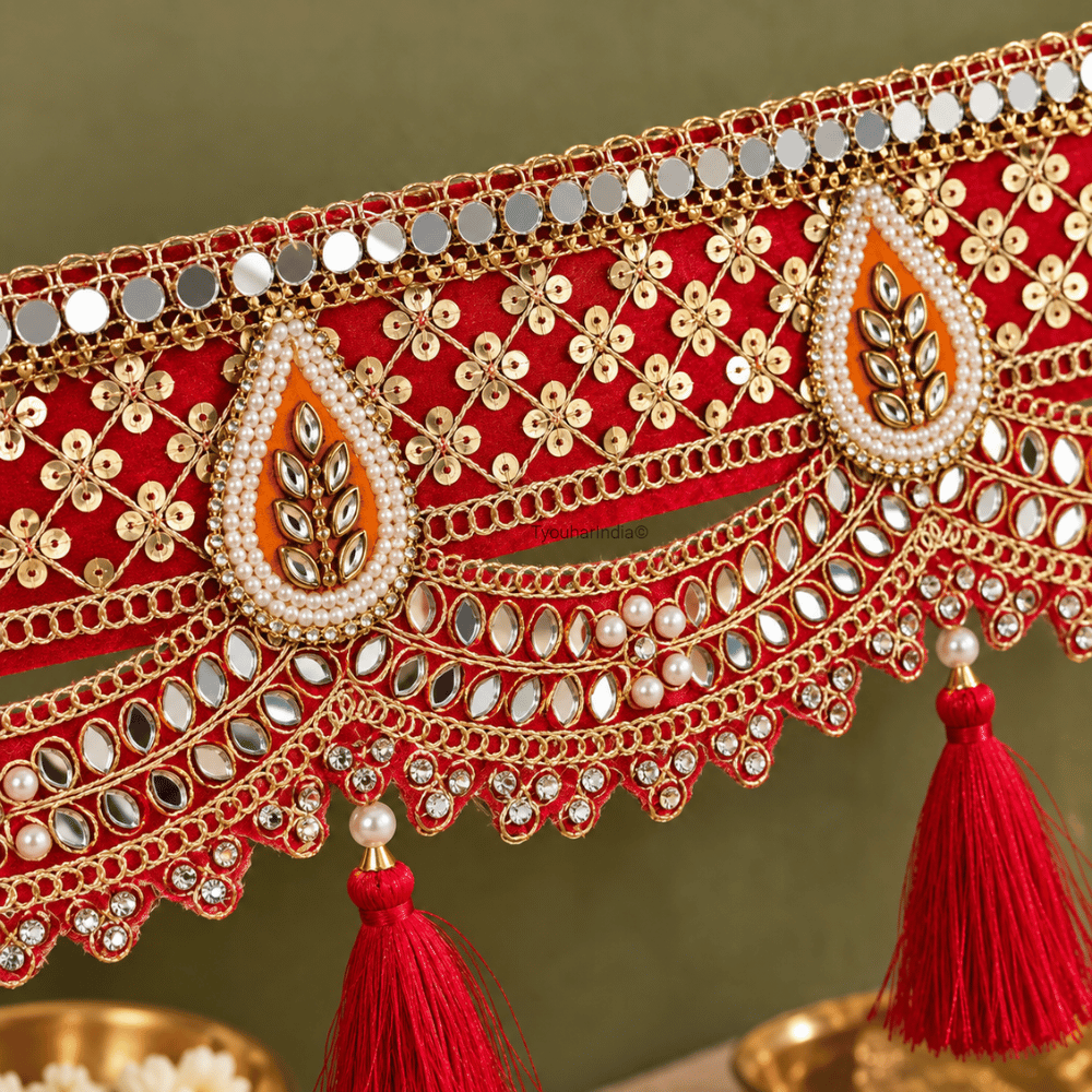 Royal Red Gota Patti Mirror Work & Tassel Toran Bandhanwar