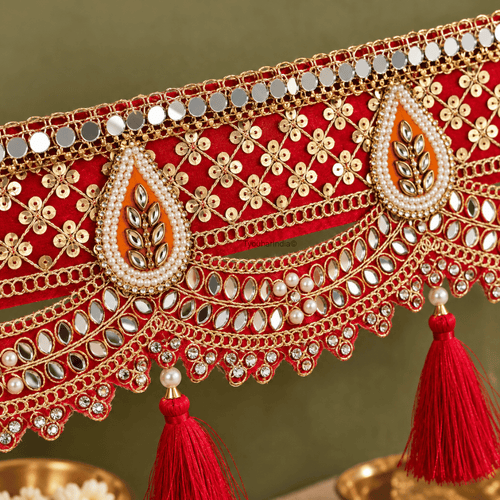 Royal Red Gota Patti Mirror Work & Tassel Toran Bandhanwar