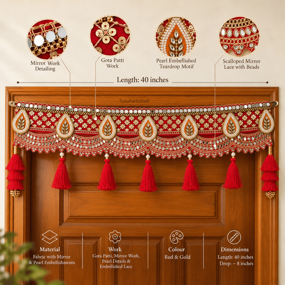 Royal Red Gota Patti Mirror Work & Tassel Toran Bandhanwar