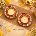 Kesari Mandala Thread & Mirror Round Diya Tea Light Candle Holder