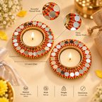 Kesari Mandala Thread & Mirror Round Diya Tea Light Candle Holder