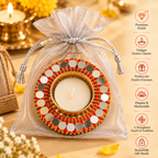 Kesari Mandala Thread & Mirror Round Diya Tea Light Candle Holder
