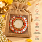 Kesari Mandala Thread & Mirror Round Diya Tea Light Candle Holder