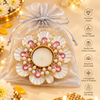 Ratna Kusum Pearl & Pink Crystal Floral Shell Diya Tea Light Candle Holder