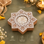 Ashtara Hand-Carved Jamun Wood Star Diya Tea Light Candle Holder.