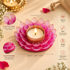 Gulbagh Fuchsia & Green Resin Lotus Diya Tea Light Candle Holder