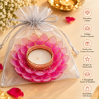 Gulbagh Fuchsia & Green Resin Lotus Diya Tea Light Candle Holder