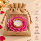 Gulbagh Fuchsia & Green Resin Lotus Diya Tea Light Candle Holder