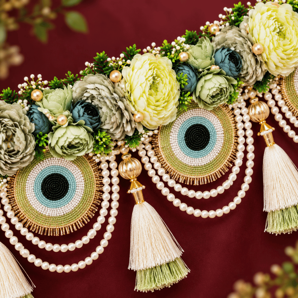 Sage Green Floral Evil Eye & Pearl Embellished Toran Bandhanwar