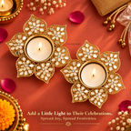 Rajpushp Daisy Floral Mirror Work Metal Diya Tea Light Candle Holder