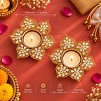 Rajpushp Daisy Floral Mirror Work Metal Diya Tea Light Candle Holder