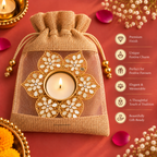 Rajpushp Daisy Floral Mirror Work Metal Diya Tea Light Candle Holder