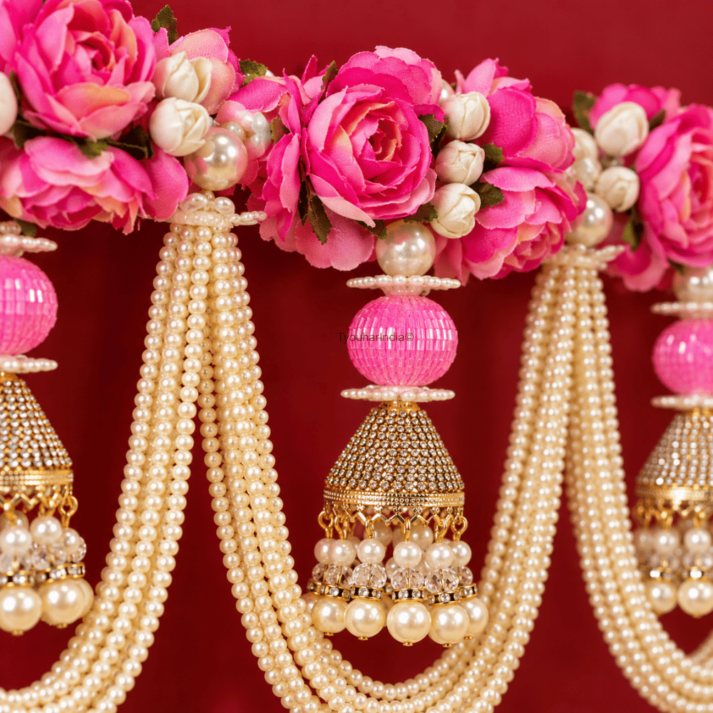 Pink Floral Pearl Swag & Jhumka Toran Bandhanwar