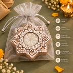 Ashtara Hand-Carved Jamun Wood Star Diya Tea Light Candle Holder.