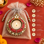 Rangmahal Meenakari & Mirror Metal Diya Tea Light Candle Holder