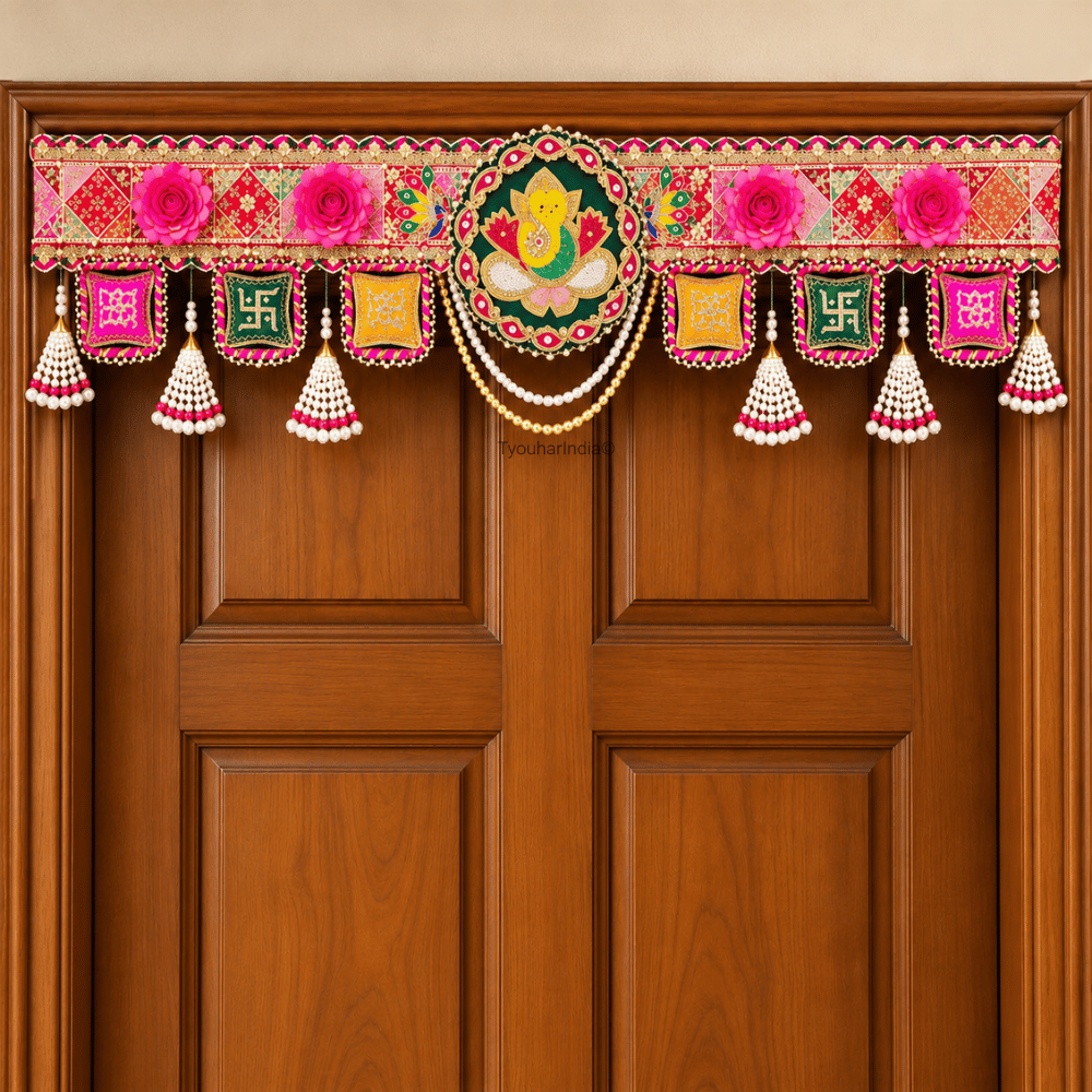 Multicolour Ganesha Embroidered Floral Toran Bandhanwar