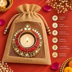 Rangmahal Meenakari & Mirror Metal Diya Tea Light Candle Holder