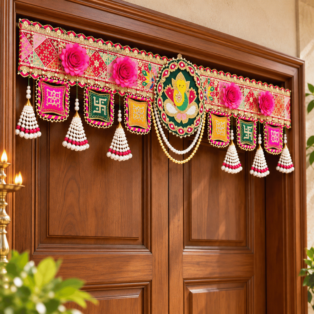 Multicolour Ganesha Embroidered Floral Toran Bandhanwar
