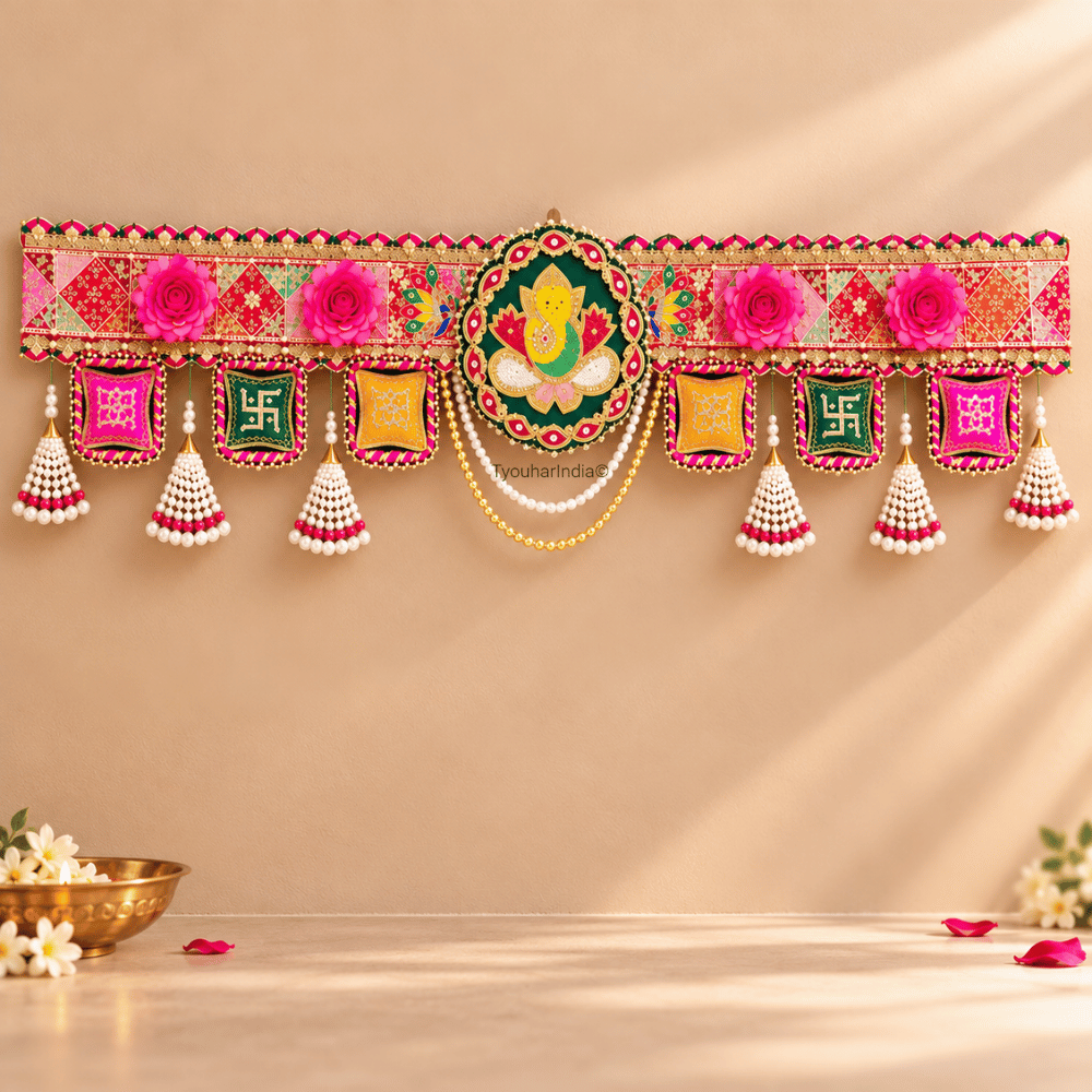 Multicolour Ganesha Embroidered Floral Toran Bandhanwar