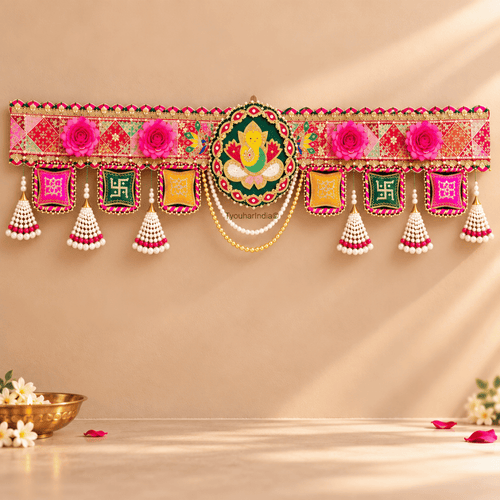 Multicolour Ganesha Embroidered Floral Toran Bandhanwar