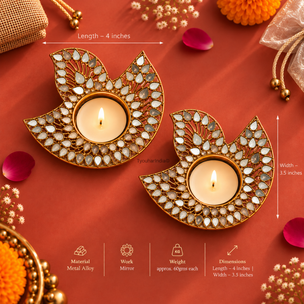 Ratna Jyoti Mirror Work Metal Diya Tea Light Candle Holder