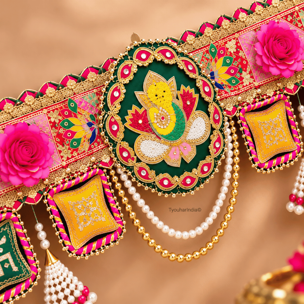 Multicolour Ganesha Embroidered Floral Toran Bandhanwar