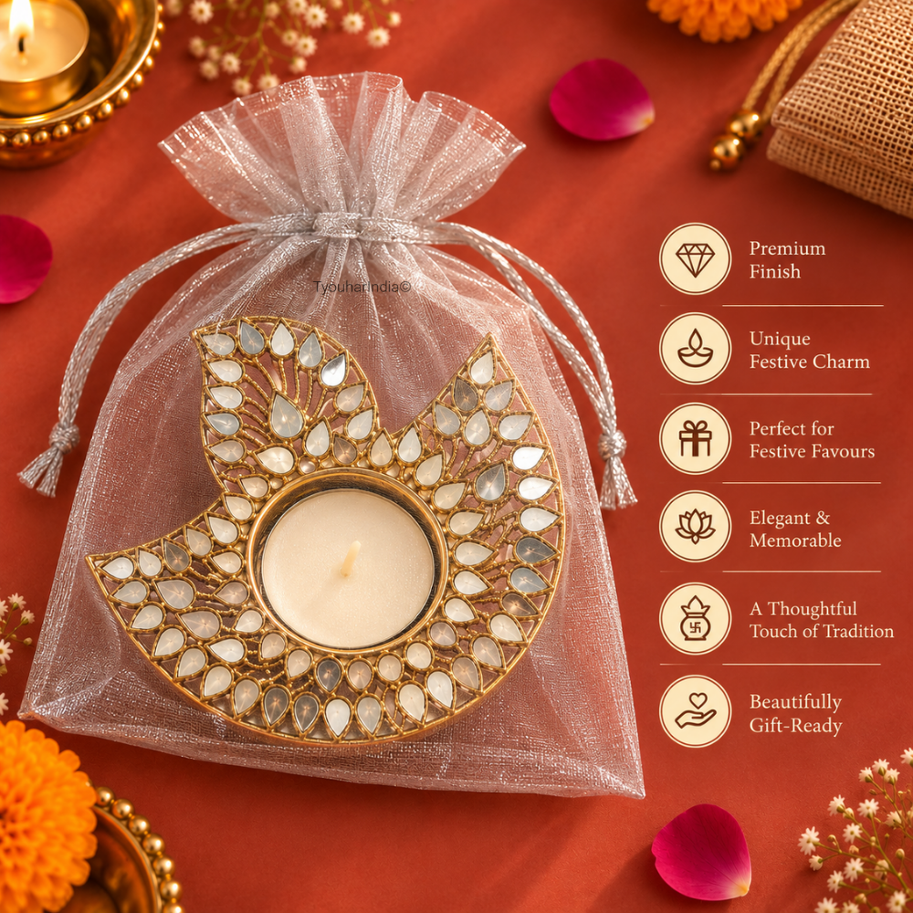 Ratna Jyoti Mirror Work Metal Diya Tea Light Candle Holder
