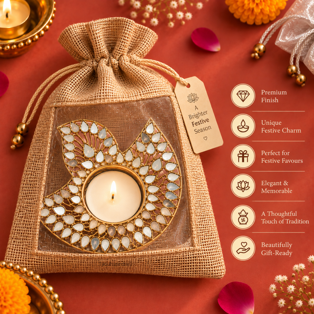 Ratna Jyoti Mirror Work Metal Diya Tea Light Candle Holder