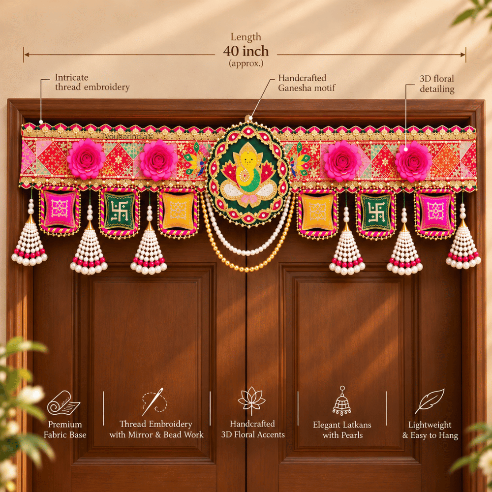 Multicolour Ganesha Embroidered Floral Toran Bandhanwar