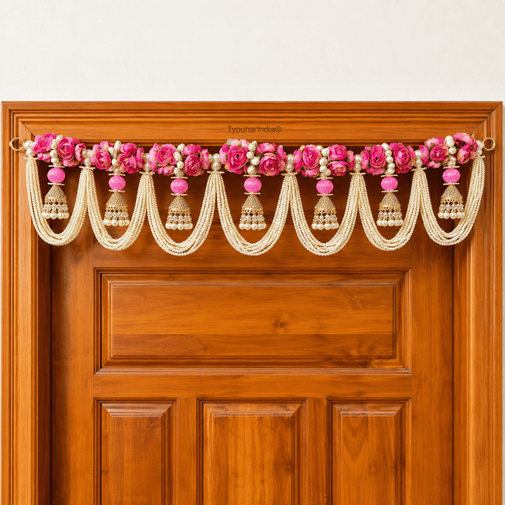 Pink Floral Pearl Swag & Jhumka Toran Bandhanwar
