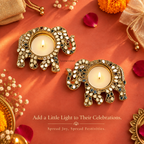 Gajraj Mirror Work Metal Elephant Diya Tea Light Candle Holder