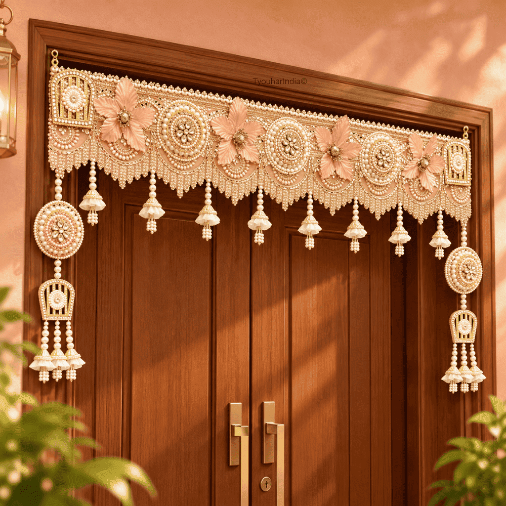 Champagne Peach & Gold Pearl Jhumka Toran Bandhanwar