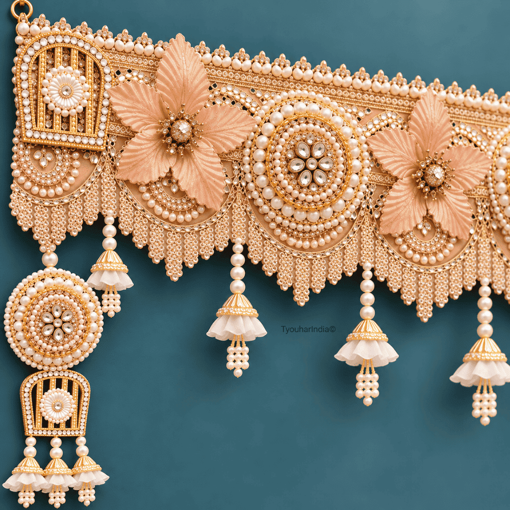 Champagne Peach & Gold Pearl Jhumka Toran Bandhanwar