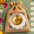 Shwet Hand-Carved Makrana Marble & Brass Floral Diya