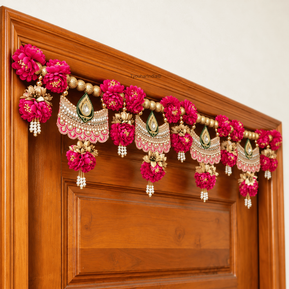 Fuchsia Floral Gota Patti Teardrop Toran Bandhanwar