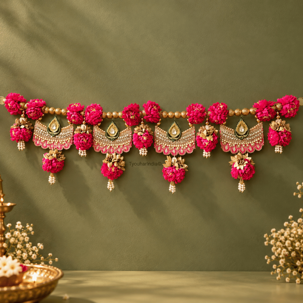Fuchsia Floral Gota Patti Teardrop Toran Bandhanwar