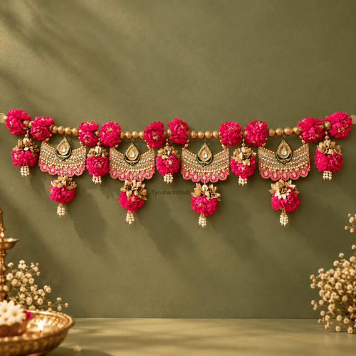 Fuchsia Floral Gota Patti Teardrop Toran Bandhanwar