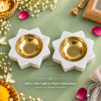 Nakshatra Hand-Carved Makrana Marble & Brass Diya