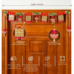 Handcrafted Red, White & Green Floral Square Mirror Work Toran