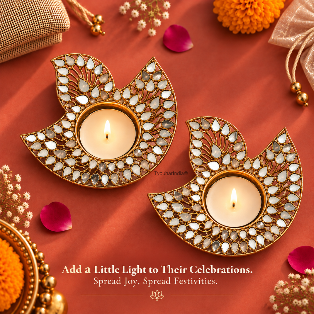 Ratna Jyoti Mirror Work Metal Diya Tea Light Candle Holder
