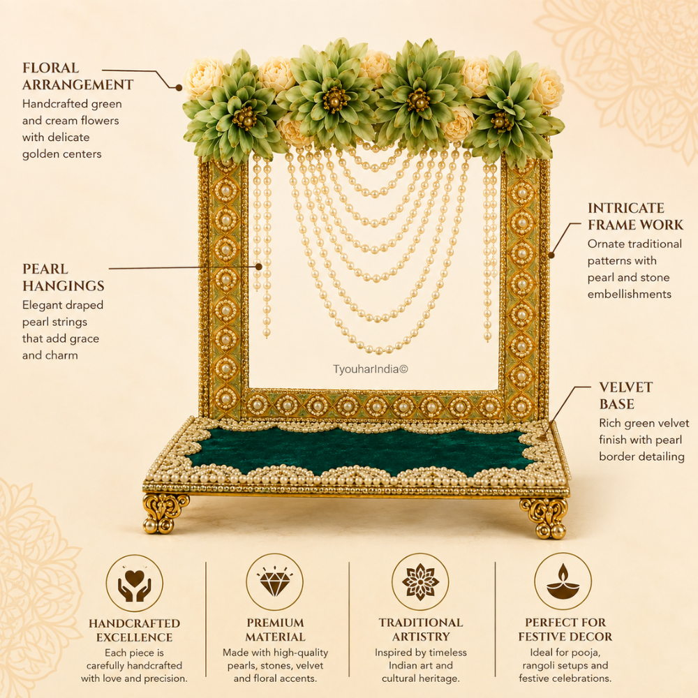 Emerald Green Pearl Singhasan Chowki Makhar