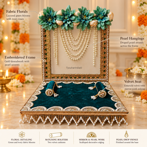 Emerald Green Pearl Singhasan Chowki Makhar