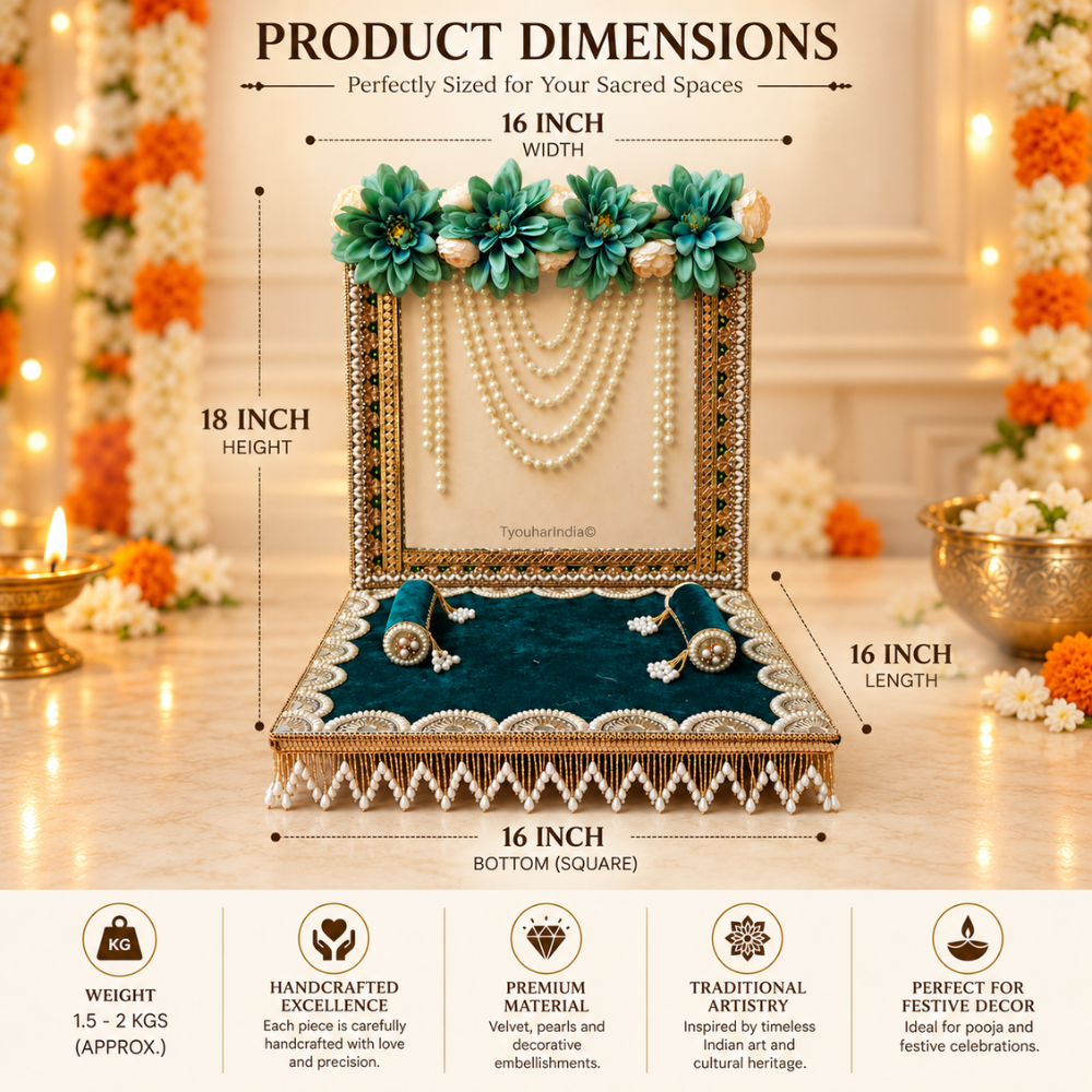 Emerald Green Pearl Singhasan Chowki Makhar